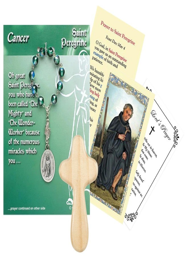 Trendzeen St Peregrine Rosary - One Decade Rosary with Patron Saint of Cancer Medal, Prayer Card, Wooden Cross, Lord's Prayer Card, 4 Items - Image 1
